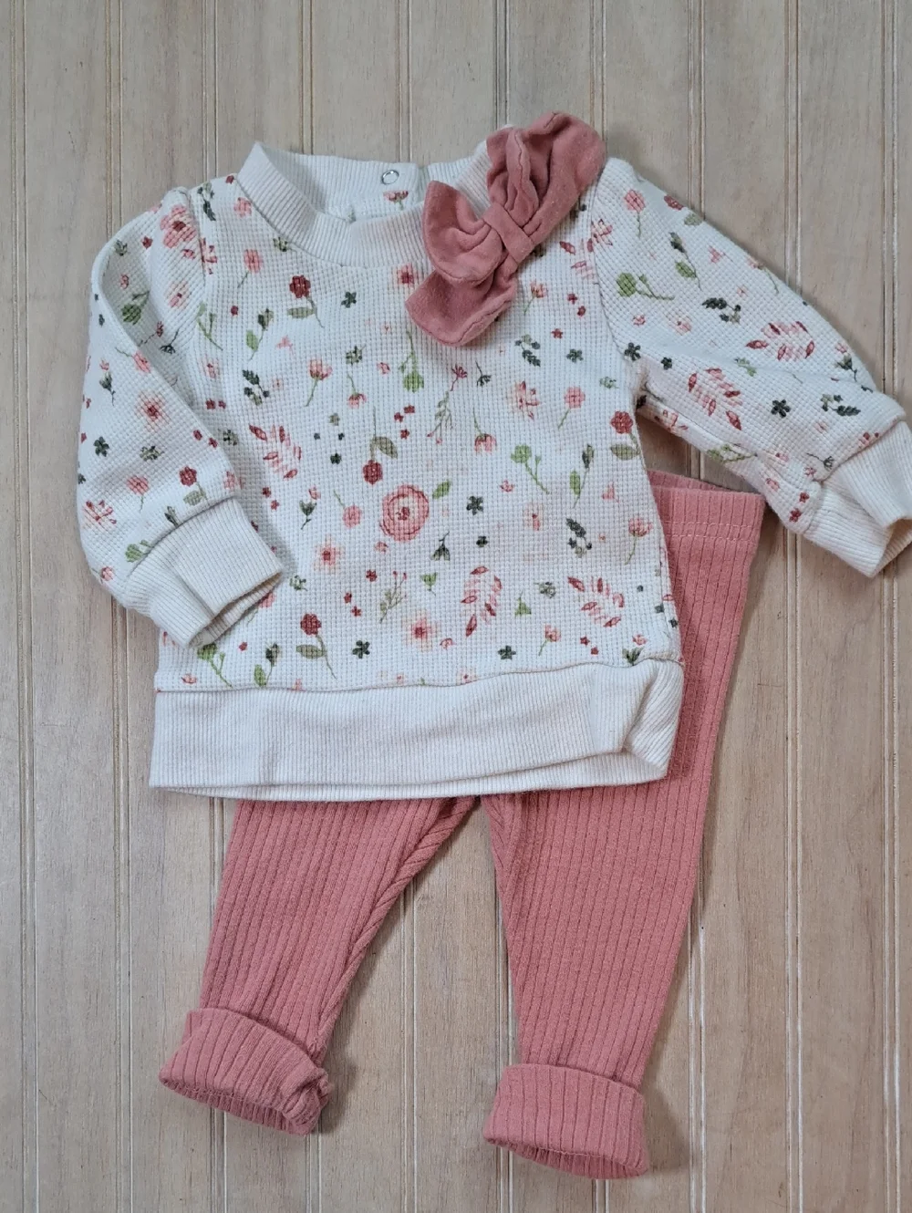 Laura Ashley Baby Floral Waffle Knit 2 Piece Outfit Set 0-3m Ribbed Leggings